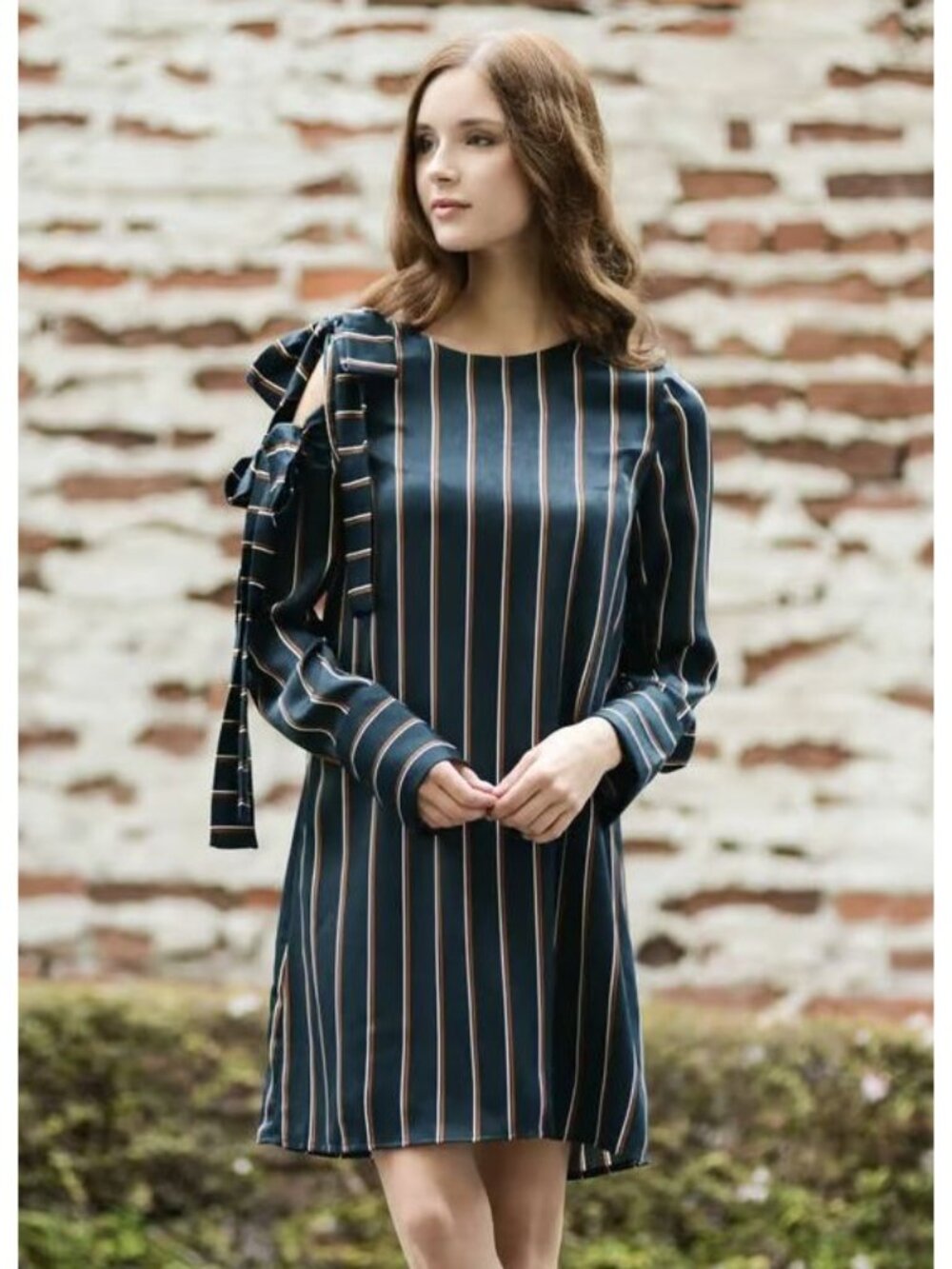 JOA Los Angeles Dress Womens Size Medium Deep Green Rust Striped Shift Cocktails